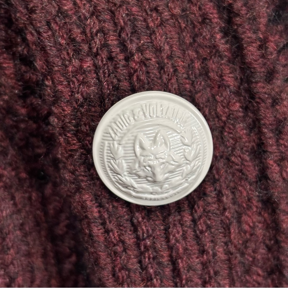 Zadig & Voltaire White Buttons Ribbed Sweater Coleen Maroon XS Fits like Medium - Picture 7 of 11